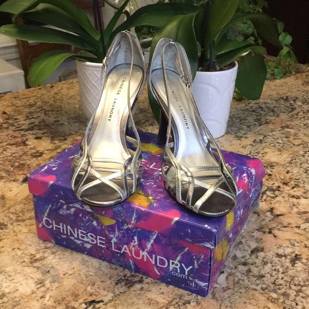 Chinese Laundry Webster Silver Strappy High Heels